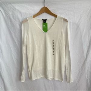 H&M Cream Semi-Sheer Sleeve V-Neck Sweater